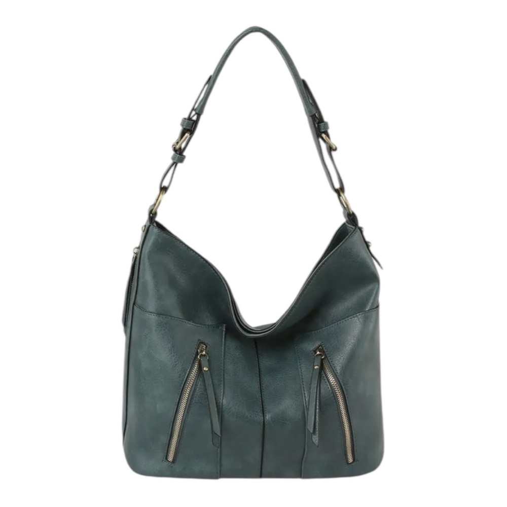 NWT Vegan Leather Shoulder Bag Tote! Dusty Blue! - Picture 2 of 7